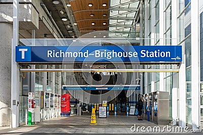 Entrance of Richmond-Brighouse SkyTrain Station. Richmond, Canada. Editorial Stock Photo