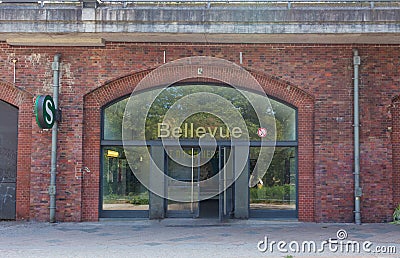 Entrance of S-Bahn Bellevue Station Bahnhof Bellevue in Berlin, Germany. Editorial Stock Photo