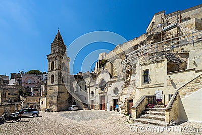 Entrance of San Pietro Barisano church. Matera, Basilicata, Italy, August 2020 Editorial Stock Photo