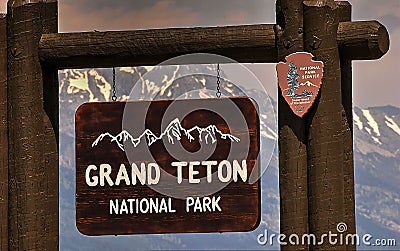 Entrance Sign, Grand Teton National Park, Jackson Hole, Wyoming, USA Editorial Stock Photo