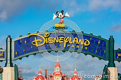 Entrance Sign to Disneyland Paris in Paris France Editorial Stock Photo