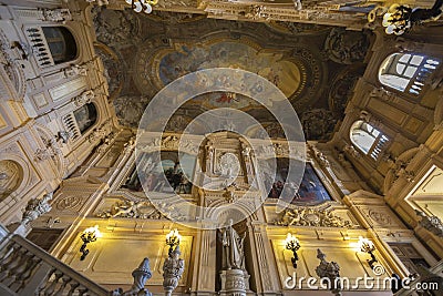 Entrance staircase with frescoed walls and ceilings in the Royal Palace of Torino (Turin), Ital Editorial Stock Photo