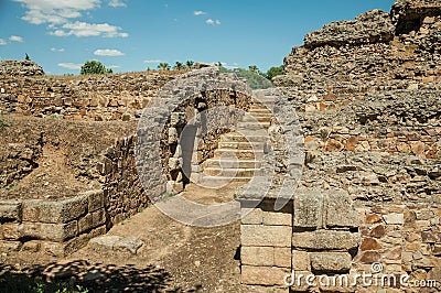 Entrance with stairs to the Roman Amphitheater of Merida Stock Photo