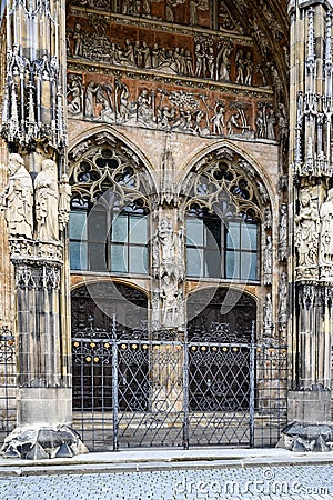 Tympanon and main portal of Ulm Minster, Ulm Cathedral. Ulmer Muenster, Baden-Wuerttemberg, Germany Stock Photo