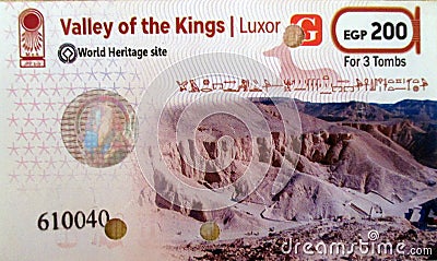 Entrance ticket to the Valley of the Kings Temple Luxor Egipto Editorial Stock Photo