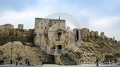 Entrance to Aleppo citadel, damaged by ISIS now Syria Editorial Stock Photo