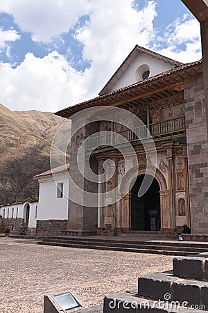 Entrance to the Barroque-style church of Andahuaylillas. Cusco, Peru Editorial Stock Photo