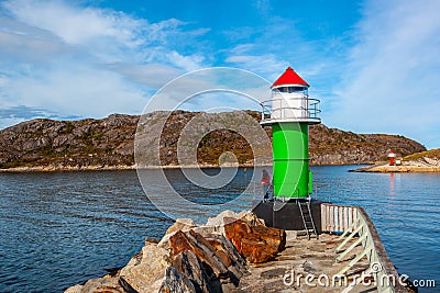 Entrance to the bay, lighthouses for the safe passage of ships to the port. Stock Photo