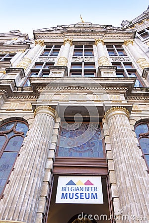 Entrance to Belgian Beer Museum, located in the main square Grand Place in Brussels. Editorial Stock Photo