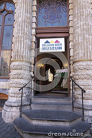 Entrance to Belgian Beer Museum, located in the main square Grand Place in Brussels. Editorial Stock Photo
