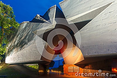 Entrance to Brest fortress at night, Belarus Stock Photo