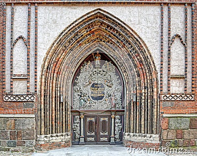 Entrance to the Cathedral St. Nikolai in Stralsund Stock Photo
