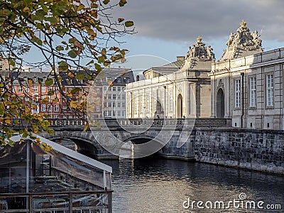 Entrance to Chistiansborg Palace, with Marble Bridge Marmorbroen Editorial Stock Photo