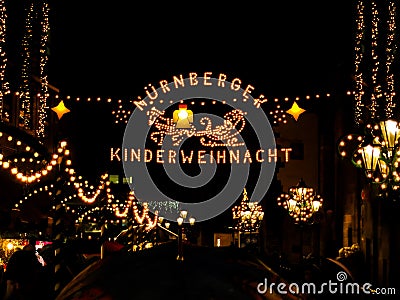 Entrance to the Christmas Market in Nuremberg, Germany. Editorial Stock Photo