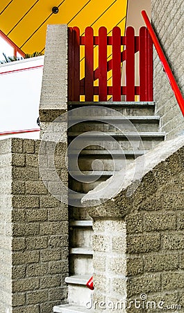 Entrance to the Cube house with stairs and small red gate Editorial Stock Photo