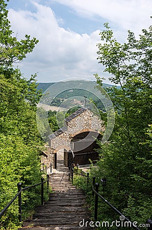 Entrance to Dormition of the Holy Mother of God Uspenje monast Stock Photo