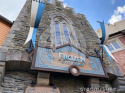 The entrance to the Frozen ride in the Norway Pavillion at EPCOT at Walt Disney World in Orlando, FL Editorial Stock Photo