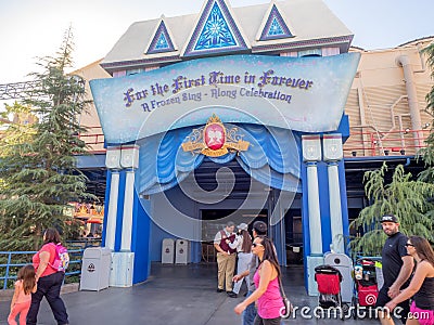 Entrance to the Frozen sing a long stage show at Disney California Adventure Park Editorial Stock Photo