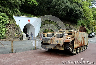 Entrance to German Underground Hospital Jersey with Tank Editorial Stock Photo