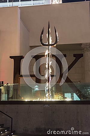 Entrance to Gordon Ramsey`s Hell`s Kitchen restaurant in Caesars Palace grounds Editorial Stock Photo