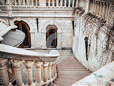 Entrance to the grotto in Viktor Yanukovych's Mezhyhirya, occultism Masons Illuminati Templars Stock Photo