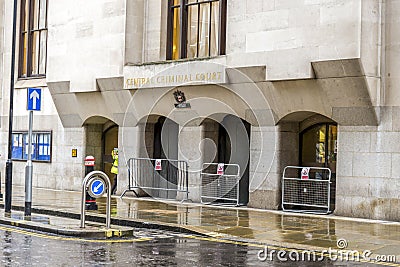 Entrance to historic Central Criminal Court The Old Bailey in central London Editorial Stock Photo