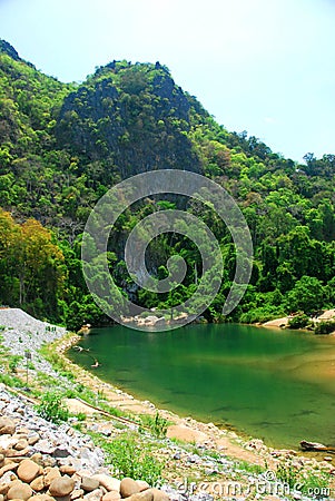 The entrance to Kong Lor Cave in Central Laos Stock Photo