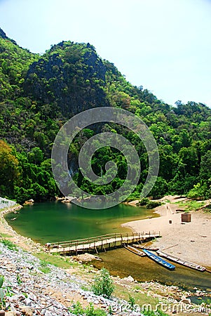 The entrance to Kong Lor Cave in Central Laos Stock Photo