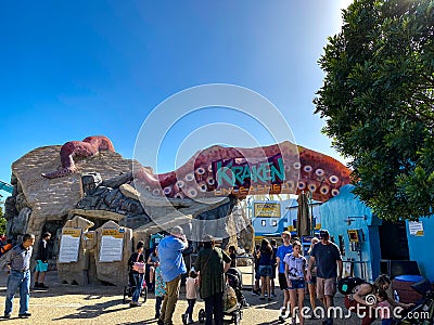 The entrance to the Kraken Unleashed Roller Coaster Editorial Stock Photo