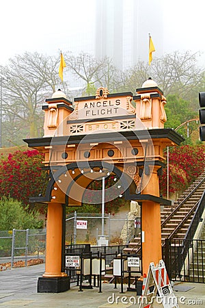 Entrance to the landmark Angels Flight in the Bunker Hill District Editorial Stock Photo