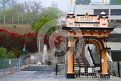 Entrance to the landmark Angels Flight in the Bunker Hill District Editorial Stock Photo