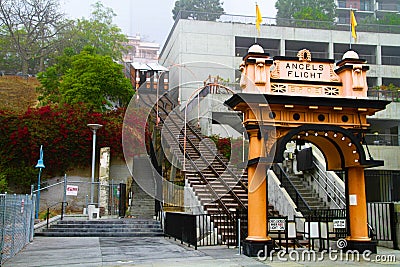 Entrance to the landmark Angels Flight in the Bunker Hill District Editorial Stock Photo