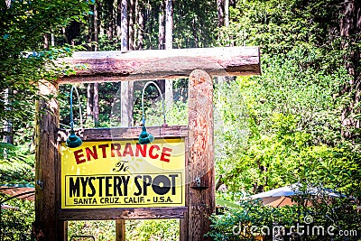 Entrance to Mystery spot museum in Santa Cruz Editorial Stock Photo