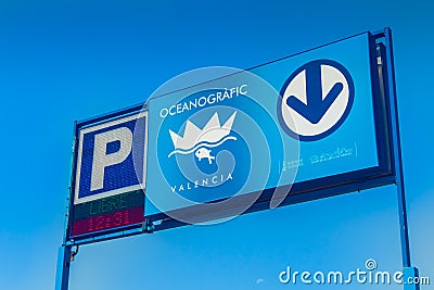 entrance to the oceanografic car park at marine complex in Valencia Editorial Stock Photo