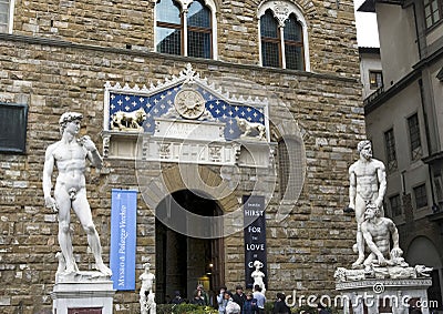 Entrance to the Palazzo Vecchio in Florence, Italy. Editorial Stock Photo