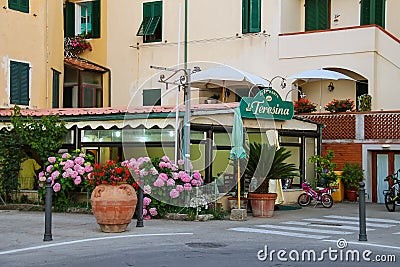 Entrance to restaurant Da Teresina on Elba Island. Marciana Mari Editorial Stock Photo