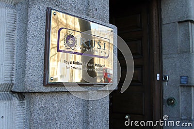 Entrance to the Royal United Services Institute RUSI think tank on Whitehall in London Editorial Stock Photo