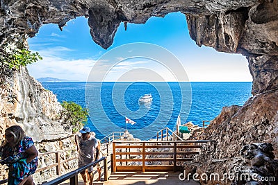 Entrance to a sea cave. The Grotta del Fico are coastal caves located in the territory of the municipality of Baunei in the Editorial Stock Photo