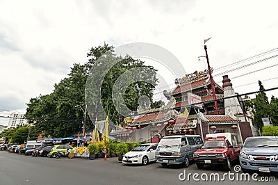 Entrance to the Tai Hong Kong shrine along Phlap Phla Chai Road, established by the Poh Teck Tung Foundation, Chinatown, Bangkok Editorial Stock Photo