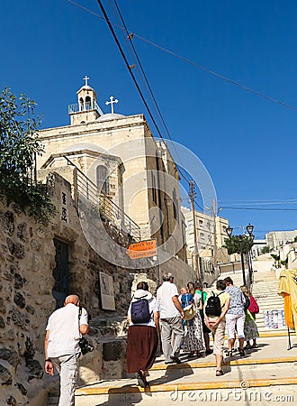 The entrance to the tomb of Lazarus resurrected by Jesus Editorial Stock Photo