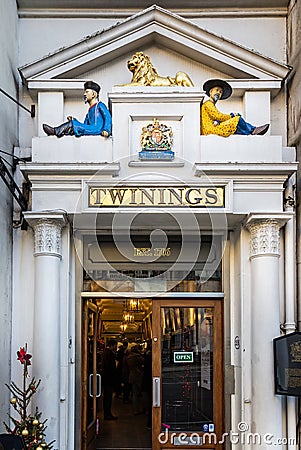 Entrance to Twinings Tea Shop on The Strand, London, UK Editorial Stock Photo