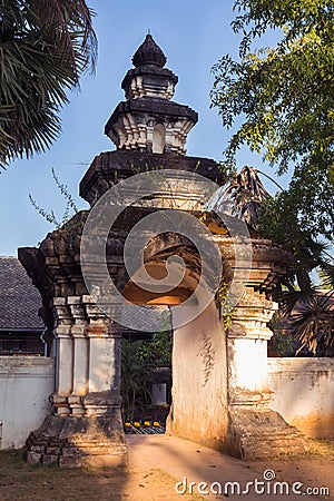 Entrance to Wat Visounnarath, the most ancient temple of Luang Prabang Stock Photo