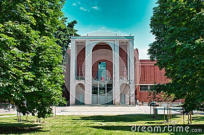 Entrance of Triennale di Milano is a design and art museum in the Parco Sempione, Senpione Park Editorial Stock Photo