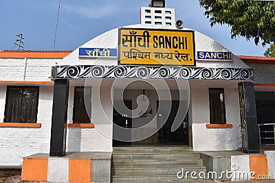 Entrance view of Sanchi Railway station, Raisen district an important railway station Editorial Stock Photo