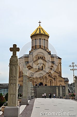 Entrance walkway to Georgian Orthodox Church Sameba Holy Trinity Cathedral Tbilisi Georgia Editorial Stock Photo