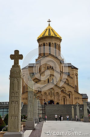 Entrance walkway to Georgian Orthodox Church Sameba Holy Trinity Cathedral Tbilisi Georgia Editorial Stock Photo