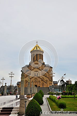 Entrance walkway to Georgian Orthodox Church Sameba Holy Trinity Cathedral Tbilisi Georgia Editorial Stock Photo