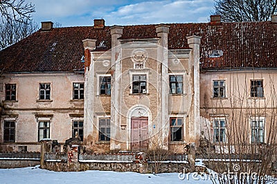 Entranceway to the Skede Manor with closed door. Stock Photo