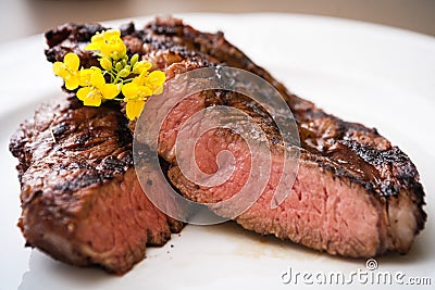 Entrecote with grilled garlic Stock Photo