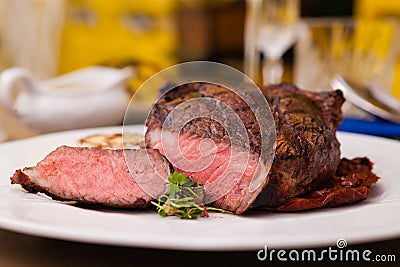 Entrecote with grilled garlic Stock Photo